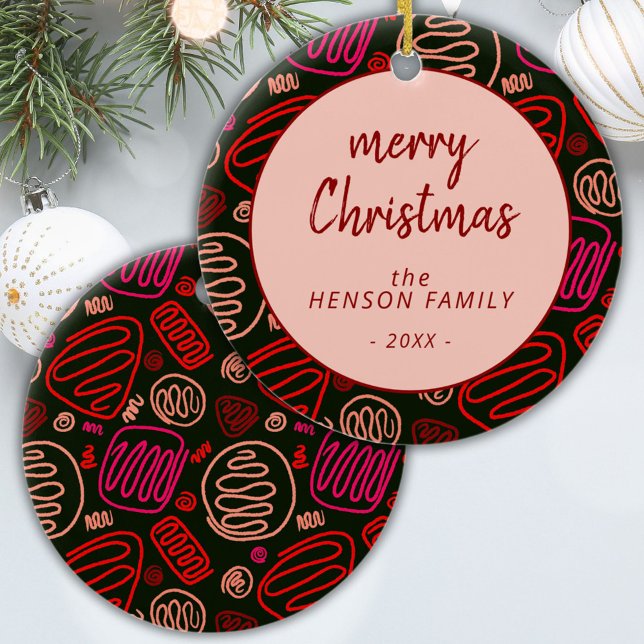 Red One Line Art Artistic God jul Family Julgransprydnad Keramik (Skapare uppladdad)