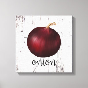 RED ONION White Wood Rustic Farmhouse Kitchen Art Canvastryck