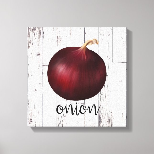 RED ONION White Wood Rustic Farmhouse Kitchen Art Canvastryck (Framsida)