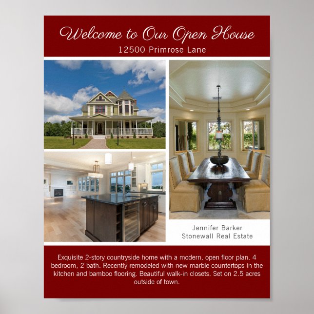 Red Open House Welcome Real Estate Photo Poster (Framsidan)