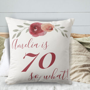 Red Orang Ro Watercolor Blommigt 70 Birthday Kudde