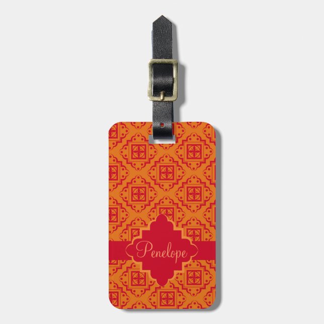 Red Orange Arabesque Moroccan Graphic Bagagebricka (Vertikal Framsida)