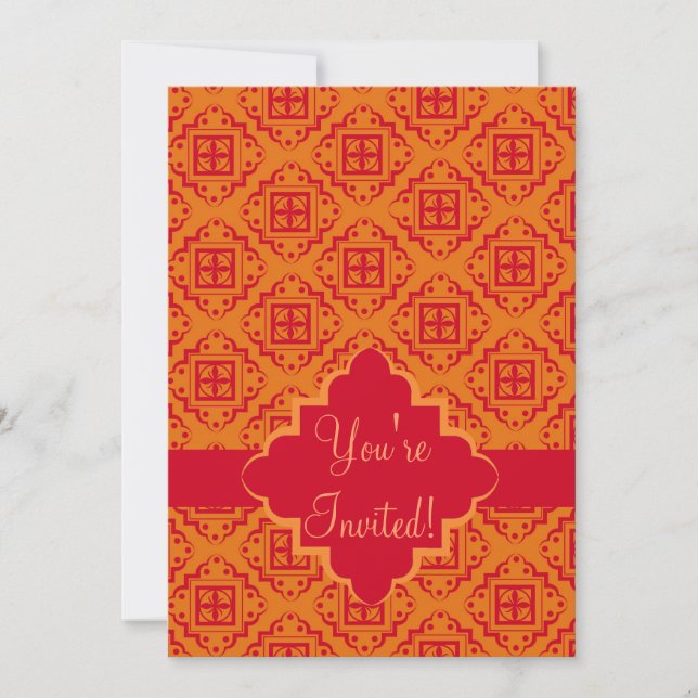 Red & Orange Arabesque Moroccan Graphic Inbjudningar (Framsida)