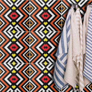 Red Orange Black White Mosaic Geometric Mönster Kakelplatta