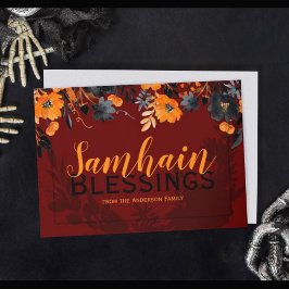 Red & Orange Blommigt Samhain Blessings Witchy Helgkort
