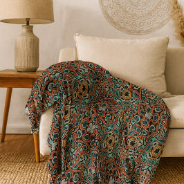 Red Orange Blue Aqua Turcos Hip Bohemian Art Fleecefilt