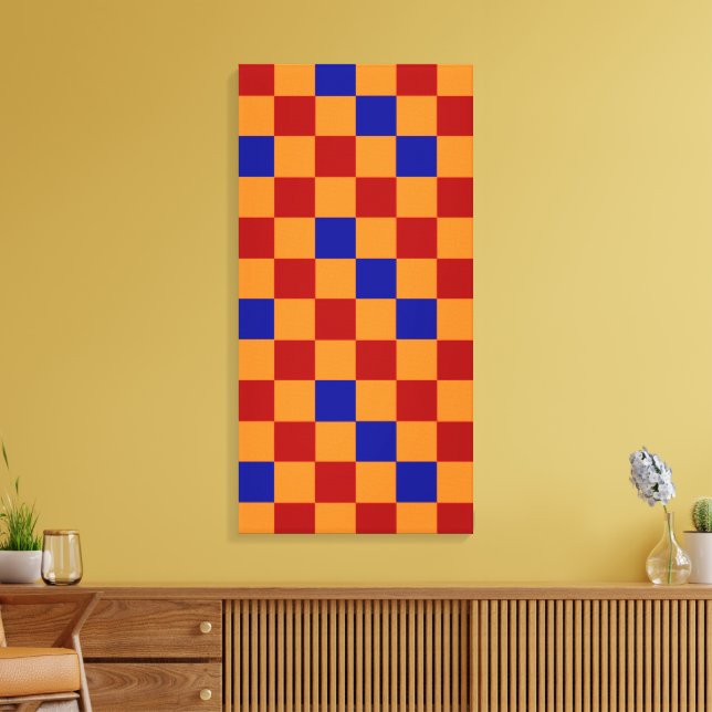 Red Orange Blue Checkered Pattern Design  Canvastryck (Insitu (Vardagsrum))
