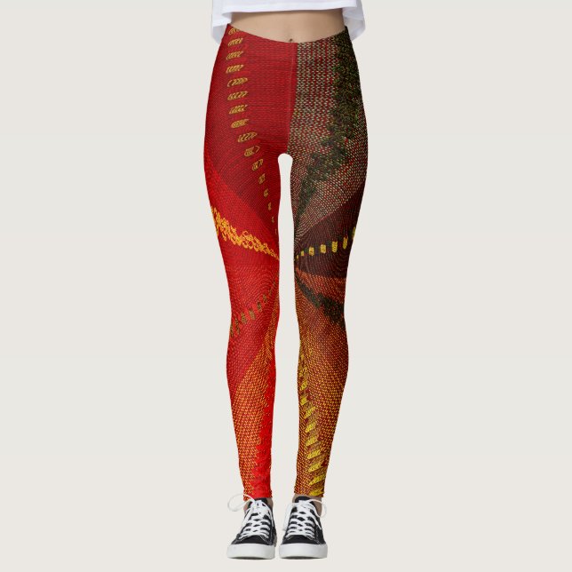 Red Orange Brown Spiral Abstrakt Leggings (Framsida)