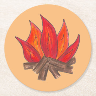Red Orange Camping Fire, sommarläger Underlägg Papper Rund