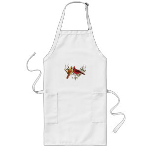 Red Orange Cardinal Lovebird White Apron Långt Förkläde