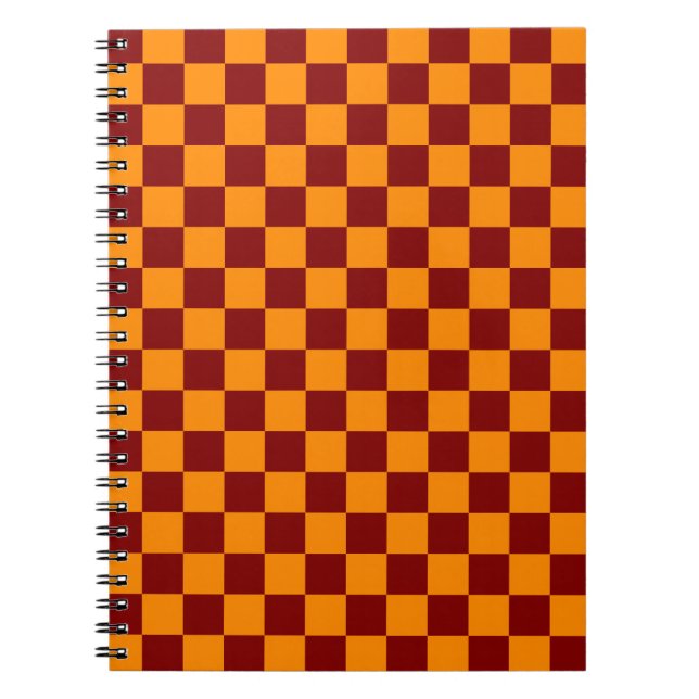 Red + Orange Check Checkerboard Mönster Anteckningsbok (Framsidan)