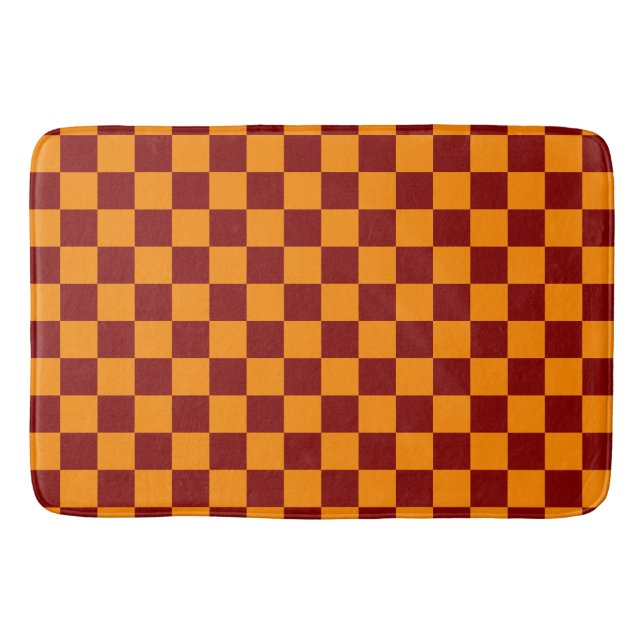 Red + Orange Check Checkerboard Mönster Badrumsmatta (Framsidan)