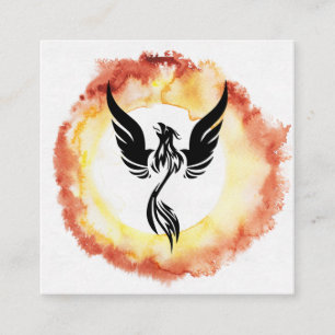 *~* Red Orange Flame Black Phoenix Ring of Fire Fyrkantigt Visitkort