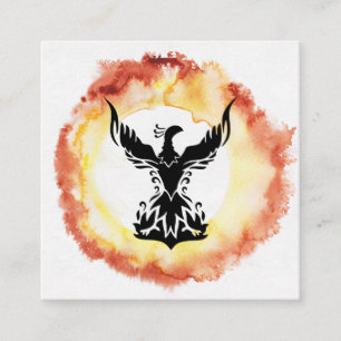 *~* Red Orange Flames Black Phoenix Ring of Fire Fyrkantigt Visitkort
