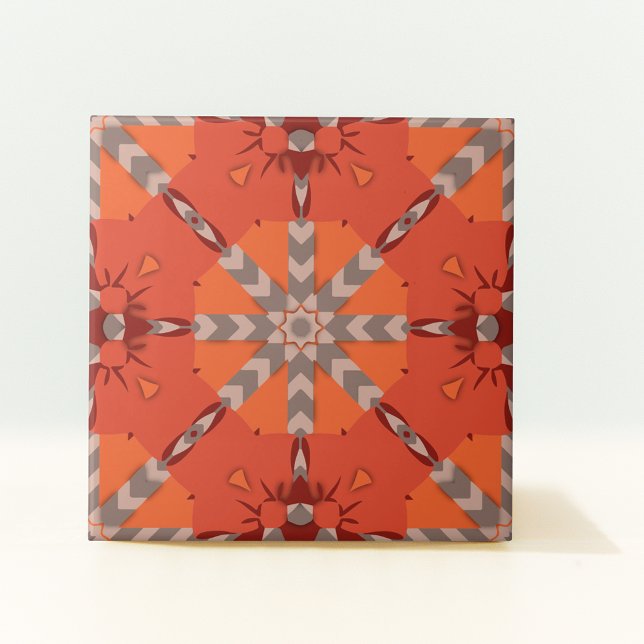 Red Orange Grått Ethnic Bohemian Folk Art Mönster Kakelplatta (Skapare uppladdad)