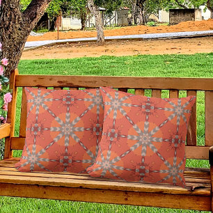 Red Orange Grått Ethnic Bohemian Folk Art Mönster Kudde