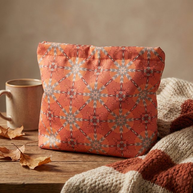Red Orange Grått Ethnic Bohemian Folk Art Mönster Tyg (Skapare uppladdad)