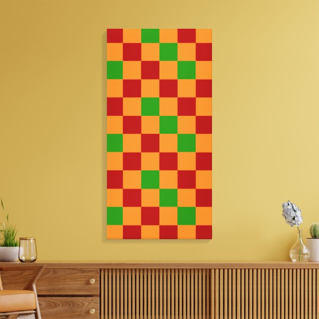 Red Orange Green Checkered Pattern Design  Canvastryck (Insitu (Vardagsrum))