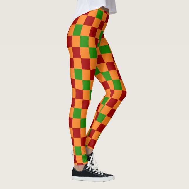 Red Orange Green Checkered Pattern Design  Leggings (Höger)
