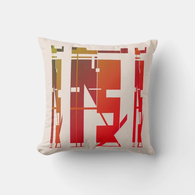 Red Orange Guld Brown on Beige Tribal Art Mosaic Kudde (Framsida)