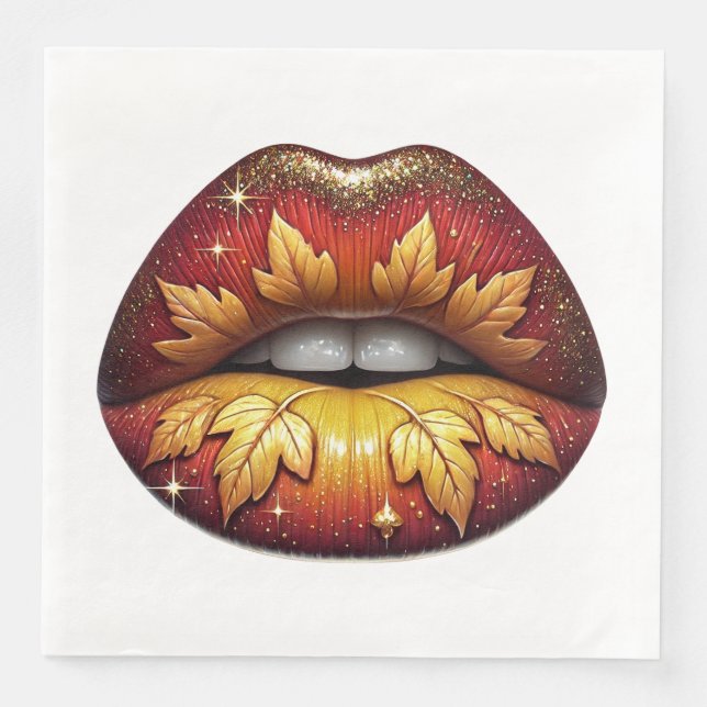 RED ORANGE GULD FALL LOOK LUSH LÄPPAR PAPPERSSERVETT (Framsida)