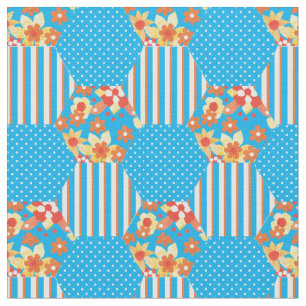 Red Orange Gult Blue Faux Patchwork Mönster Tyg