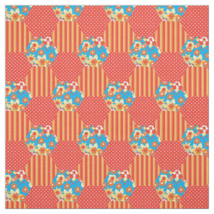 Red Orange Gult Blue Faux Patchwork Mönster Tyg
