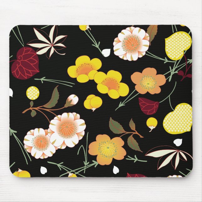 Red Orange Gult Bra Japansk Blommigt Kimono Musmatta (Framsidan)
