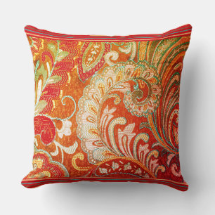Red Orange Gult Brocade Kudde