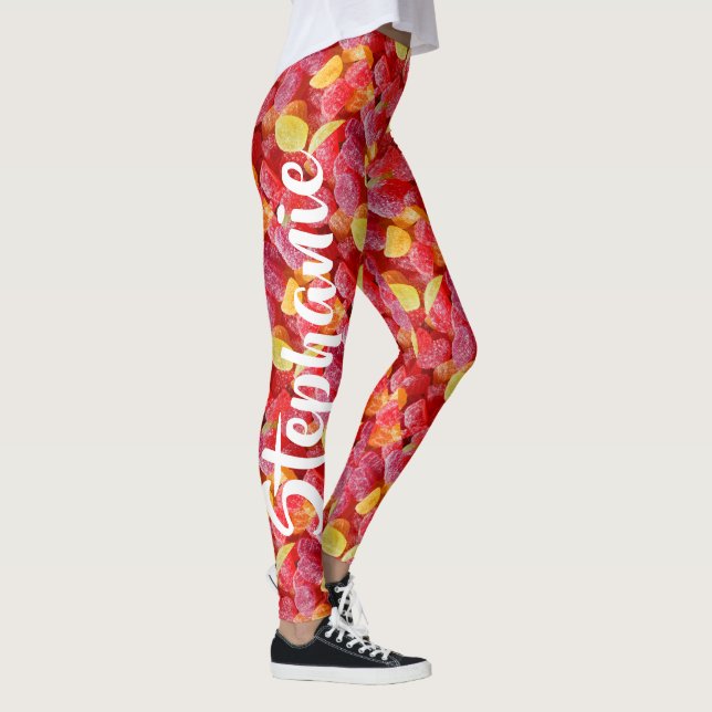 Red Orange Gult Candy Candies, Personlig Namn Leggings (Höger)
