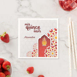 Red Orange Gult Flower Arabian Nattabinceañera Pappersservett