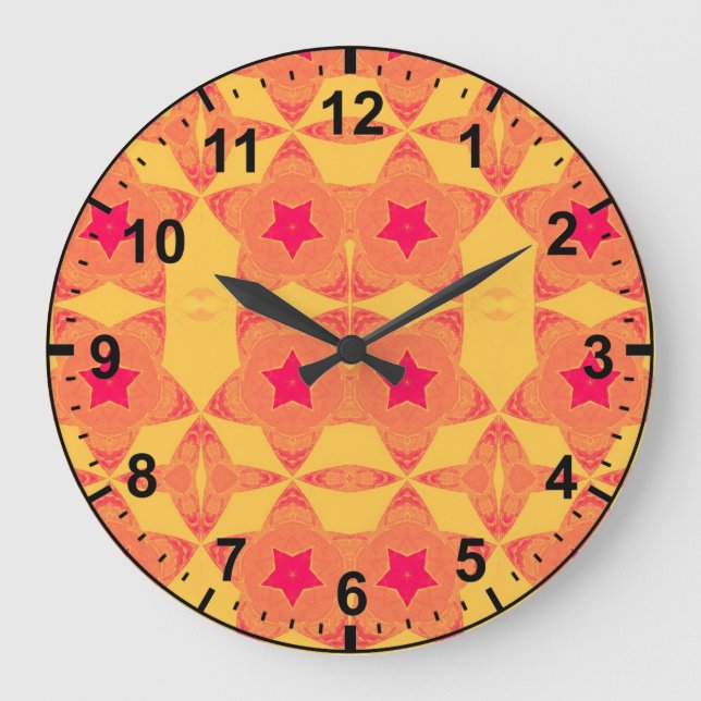 Red Orange Gult Mönster~ CLOCK Stor Klocka (Framsida)