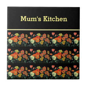 Red Orange Gult Poppy Flowers Poppies Blommigt Art Kakelplatta