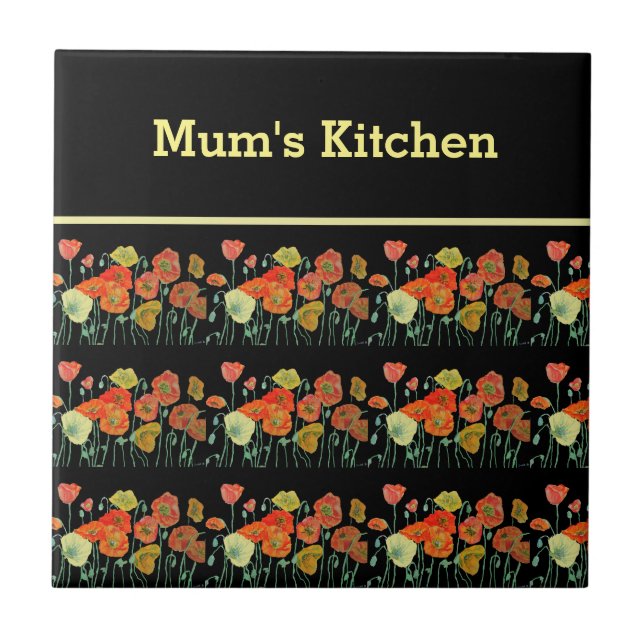 Red Orange Gult Poppy Flowers Poppies Blommigt Art Kakelplatta (Framsidan)