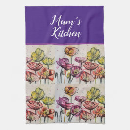 Red Orange Gult Poppy Flowers Poppies Blommigt Art Kökshandduk