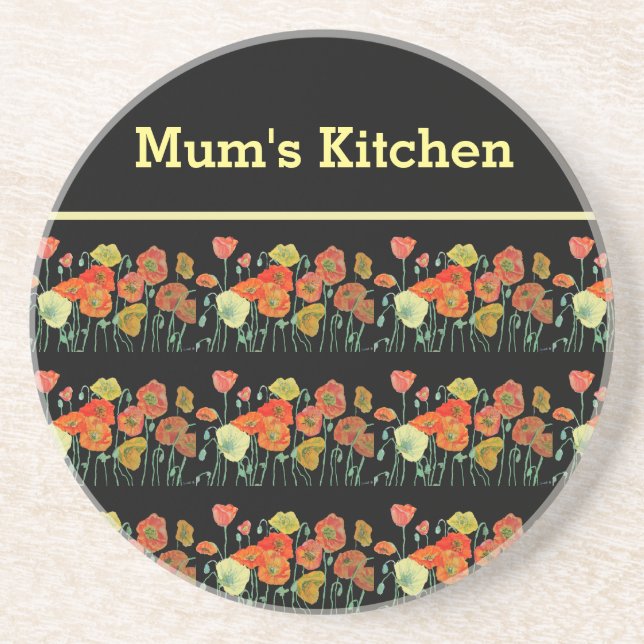 Red Orange Gult Poppy Flowers Poppies Blommigt Art Underlägg (Framsidan)