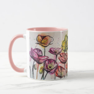 Red Orange Gult Poppy Flowers Poppies Blommigt Mug Mugg