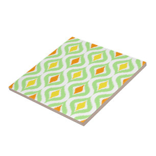 Red Orange Gult Retro Chic Ikat Ogee Mönster Kakelplatta