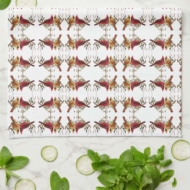 Red Orange Kardinal Geometric White Kitchen Towel Kökshandduk (Vikta)