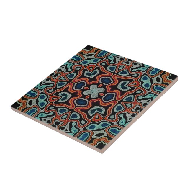 Red Orange Mörk Teal Blue Ethnic Tribe Art Kakelplatta (Sidan)