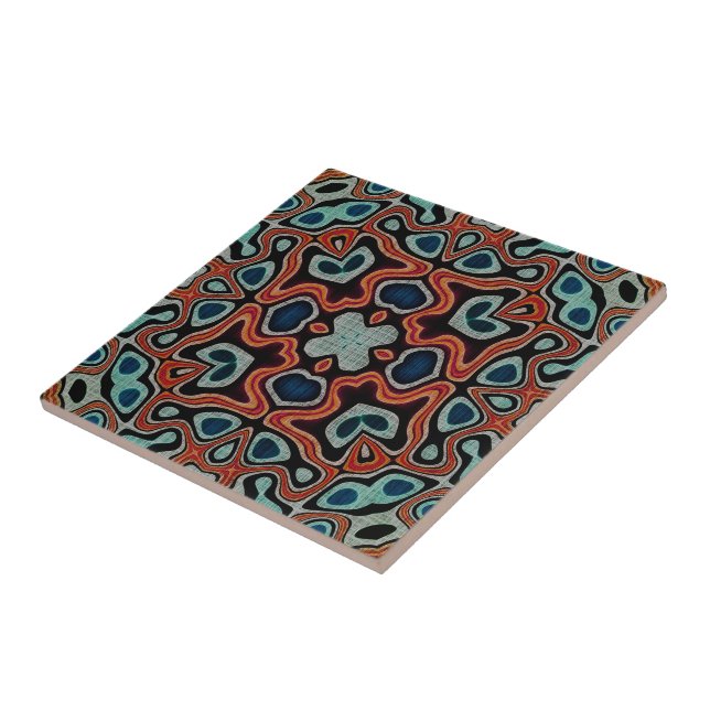 Red Orange Mörk Teal Blue Ethnic Tribe Art Kakelplatta (Sidan)