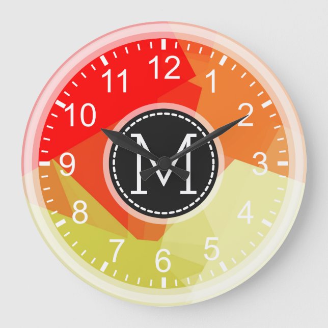 Red Orange Mosaic Modern Monogram Stor Klocka (Framsida)