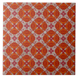 Red, Orange och White Mid Century Modern Mönster Kakelplatta
