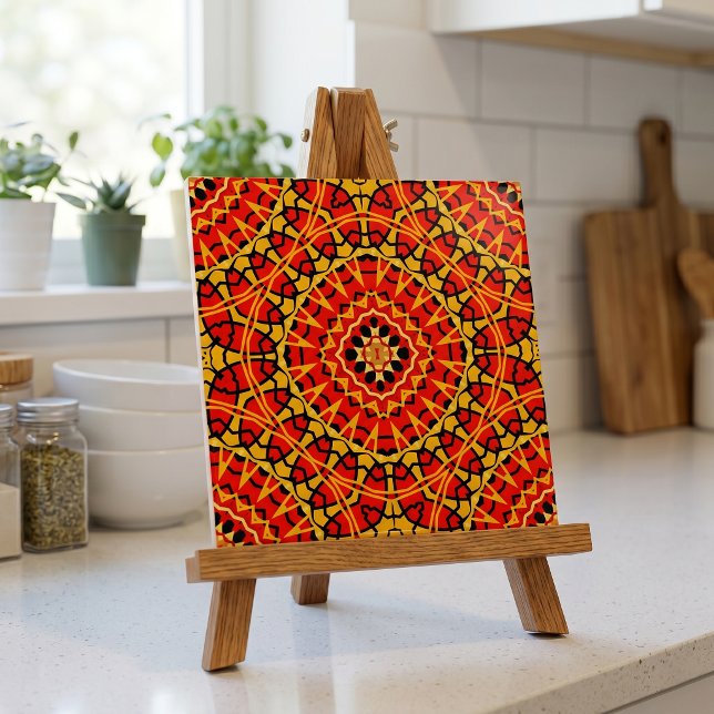 Red & Orange Oriental Boho Geometric Mönster Kakelplatta (Skapare uppladdad)