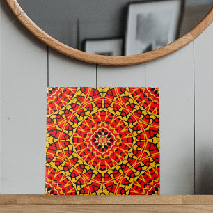 Red & Orange Oriental Boho Geometric Mönster Kakelplatta
