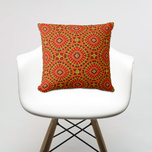 Red & Orange Oriental Boho Geometric Mönster Kudde