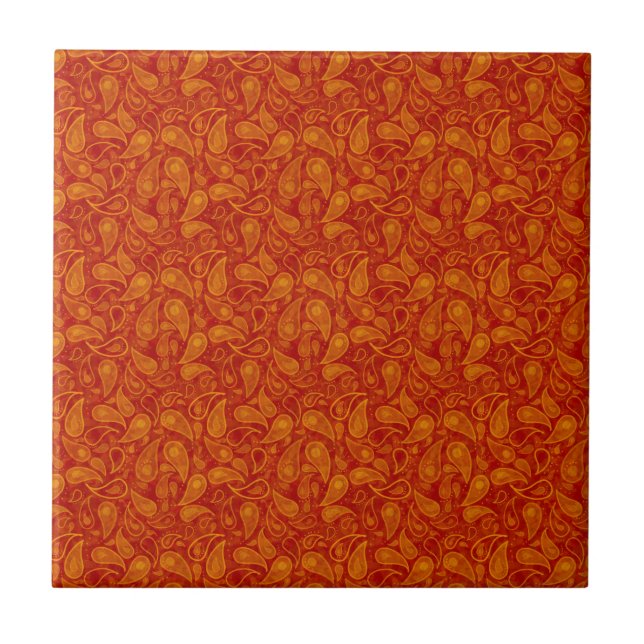 Red Orange Paisley Tile Kakelplatta (Framsidan)