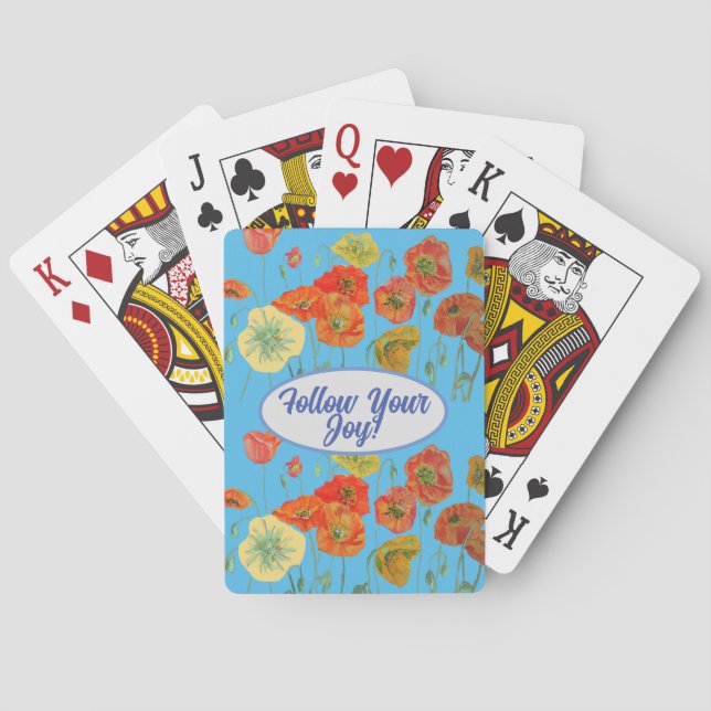 Red Orange Poppy blommigt Blue Your Joy Casinokort (Baksidan)