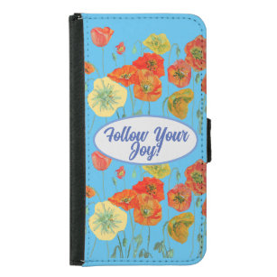 Red Orange Poppy blommigt Blue Your Joy Plånboksfodral För Samsung Galaxy S5