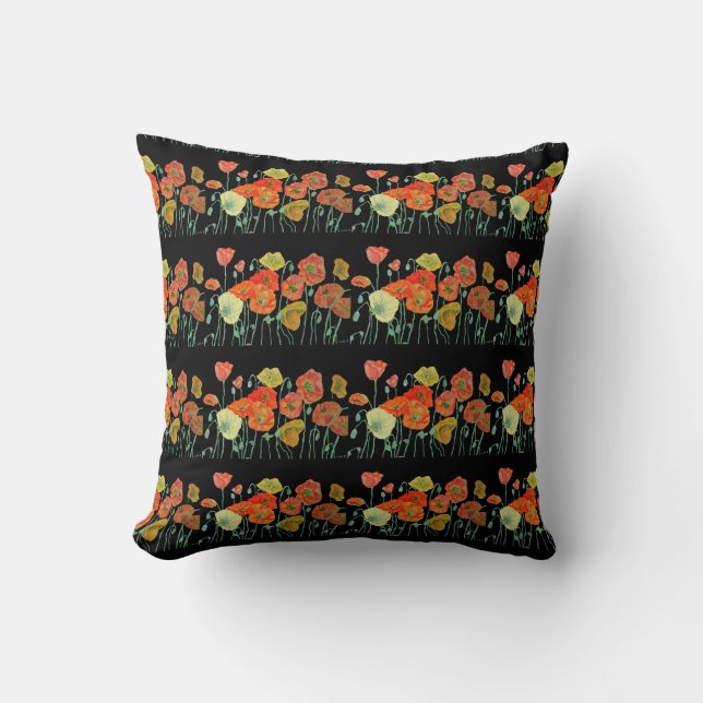 Red Orange Poppy blommigt Flower art Poppies Kudde (Framsida)